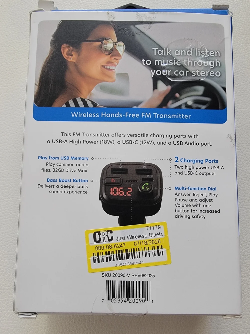 Just Wireless 30W Wireless Hands-Free FM Transmitter USB Car Charger